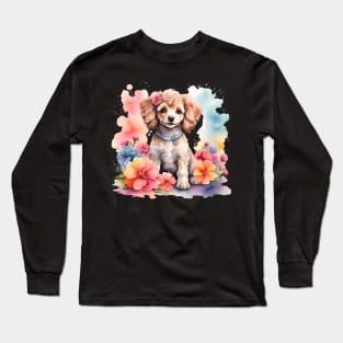 A poodle decorated with beautiful watercolor flowers Long Sleeve T-Shirt